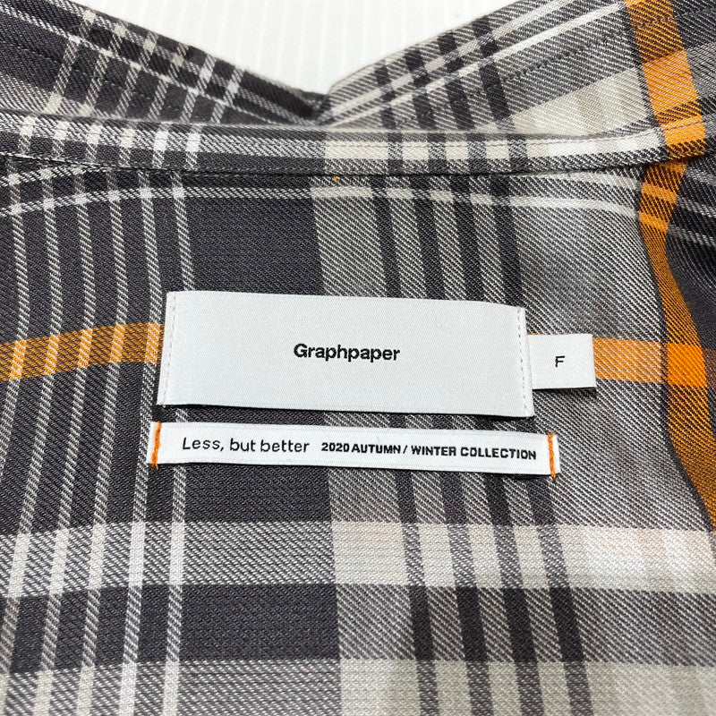 【中古品】【メンズ】 GRAPHPAPER グラフペーパー 20AW TENCEL CHECK REGULAR COLLAR BIG SLEEVE SHIRT GM203-50061 テンセル チェック レギュラーカラー ビッグ スリーブ シャツ 長袖 トップス 140-261014-yo-15-teih サイズ：F カラー：グレー/オレンジ 万代Net店