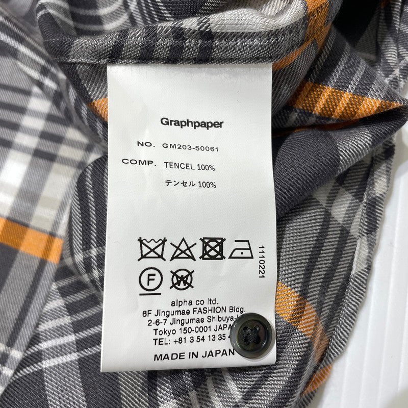 【中古品】【メンズ】 GRAPHPAPER グラフペーパー 20AW TENCEL CHECK REGULAR COLLAR BIG SLEEVE SHIRT GM203-50061 テンセル チェック レギュラーカラー ビッグ スリーブ シャツ 長袖 トップス 140-261014-yo-15-teih サイズ：F カラー：グレー/オレンジ 万代Net店