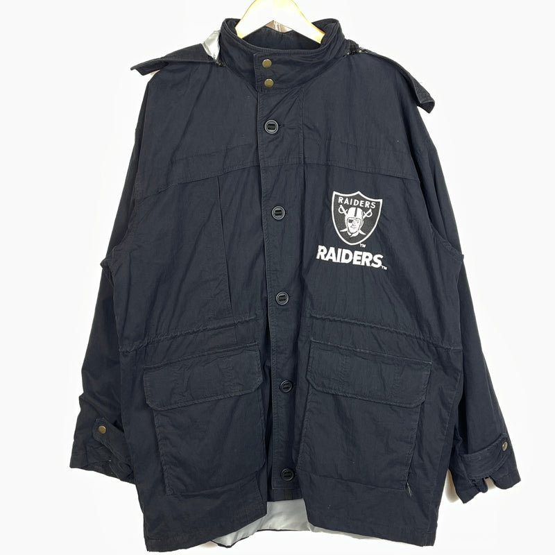 【現状渡し品】【メンズ】 NFL エヌエフエル STAND-NECK HOODED JACKET "RAIDERS" STANDネック フーデッド ジャケット レイダース アウター 145-261015-sa-05-teih サイズ：F カラー：ブラック 万代Net店