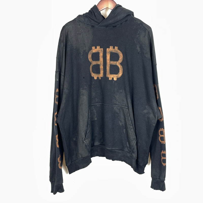 【現状渡し品】【メンズ】 BALENCIAGA バレンシアガ TOVN7 22AW BB CRYPTO COIN HOODIE 742603 20220年秋冬 ビービー クリプト コイン フーディ プルオーバーパーカー 141-261015-sa-17-teih サイズ：XL カラー：ブラック 万代Net店