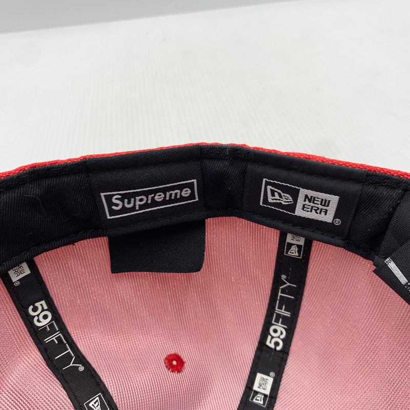 【中古品】【メンズ】 Supreme シュプリーム × New Era ニューエラ 別注 コラボ MONOGRAM BOX LOGO CAP モノグラム ボックス ロゴ キャップ 帽子 149-261016-ko-10-teih サイズ：58.7 カラー：レッド 万代Net店