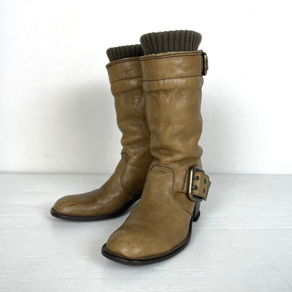 【中古品】【レディース】 BURBERRY BLUE LABEL バーバリーブルーレーベル CHECK ENGINEER BOOTS ZEE06-136 チェック エンジニアブーツ 裏地NOVA 靴 シューズ 183-261016-yo-11-teih サイズ：4 カラー：ブラウン 万代Net店