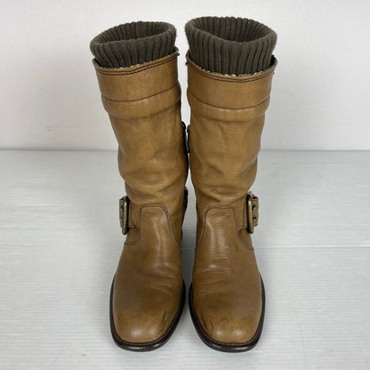 【中古品】【レディース】 BURBERRY BLUE LABEL バーバリーブルーレーベル CHECK ENGINEER BOOTS ZEE06-136 チェック エンジニアブーツ 裏地NOVA 靴 シューズ 183-261016-yo-11-teih サイズ：4 カラー：ブラウン 万代Net店