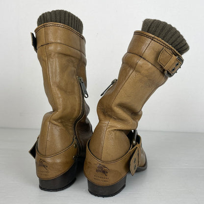 【中古品】【レディース】 BURBERRY BLUE LABEL バーバリーブルーレーベル CHECK ENGINEER BOOTS ZEE06-136 チェック エンジニアブーツ 裏地NOVA 靴 シューズ 183-261016-yo-11-teih サイズ：4 カラー：ブラウン 万代Net店