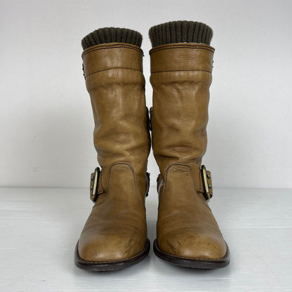 【中古品】【レディース】 BURBERRY BLUE LABEL バーバリーブルーレーベル CHECK ENGINEER BOOTS ZEE06-136 チェック エンジニアブーツ 裏地NOVA 靴 シューズ 183-261016-yo-11-teih サイズ：4 カラー：ブラウン 万代Net店