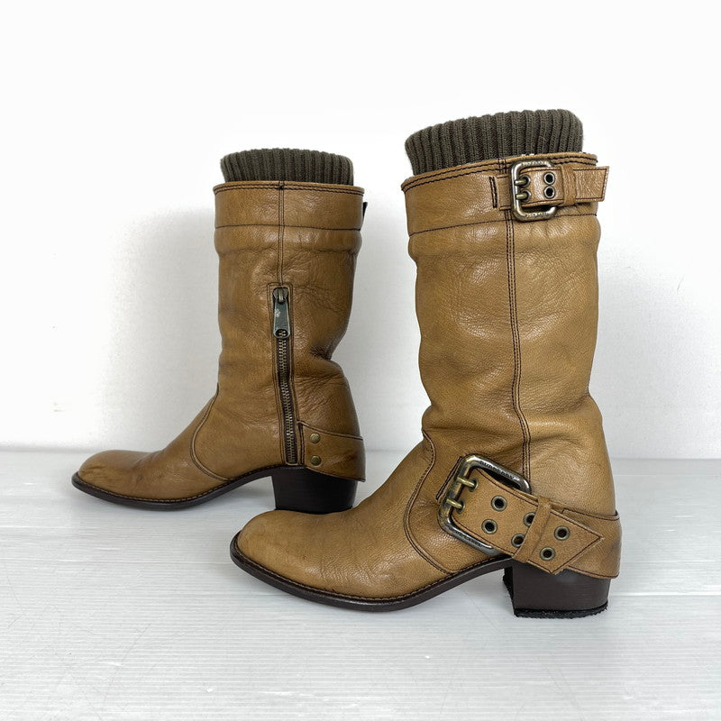 【中古品】【レディース】 BURBERRY BLUE LABEL バーバリーブルーレーベル CHECK ENGINEER BOOTS ZEE06-136 チェック エンジニアブーツ 裏地NOVA 靴 シューズ 183-261016-yo-11-teih サイズ：4 カラー：ブラウン 万代Net店