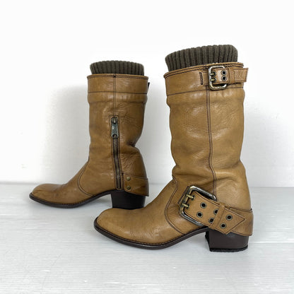 【中古品】【レディース】 BURBERRY BLUE LABEL バーバリーブルーレーベル CHECK ENGINEER BOOTS ZEE06-136 チェック エンジニアブーツ 裏地NOVA 靴 シューズ 183-261016-yo-11-teih サイズ：4 カラー：ブラウン 万代Net店