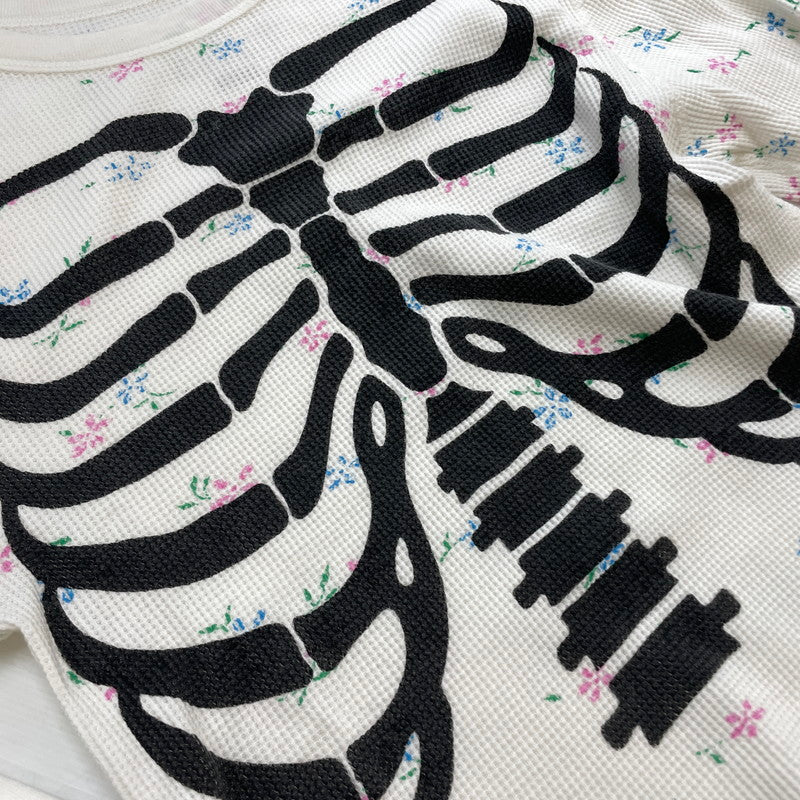 【中古品】【メンズ】 Supreme シュプリーム × HANES ヘインズ 別注コラボ 25AW BONES THERMAL CREW FLORAL ボーンズ サーマル クルー フローラル カットソー 長袖 トップス 149-261016-yo-02-teih サイズ：M カラー：ホワイト 万代Net店