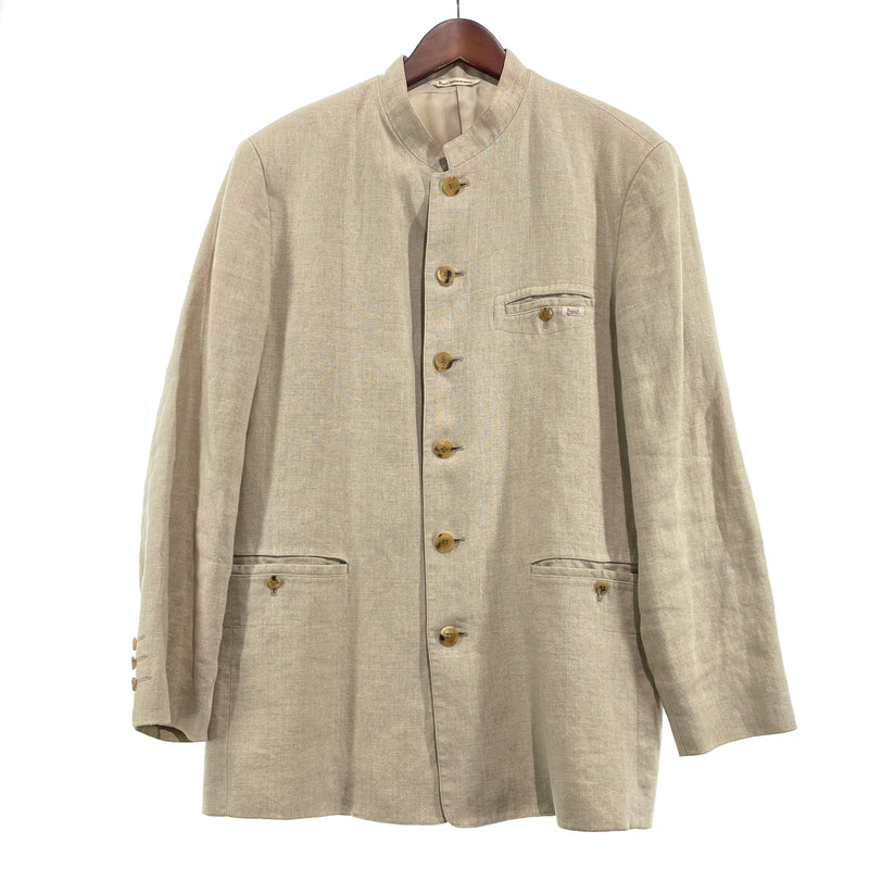 【中古品】【メンズ】 PAPAS パパス LINEN NOCOLLAR JACKET リネン ノーカラー ジャケット アウター 147-261018-sa-11-teih サイズ：S カラー：アイボリー 万代Net店