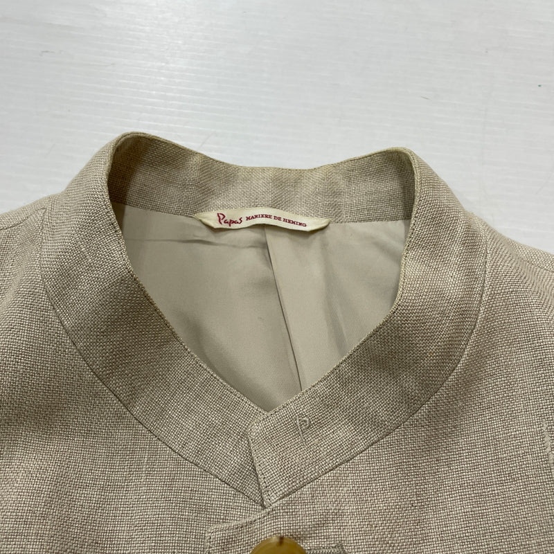 【中古品】【メンズ】 PAPAS パパス LINEN NOCOLLAR JACKET リネン ノーカラー ジャケット アウター 147-261018-sa-11-teih サイズ：S カラー：アイボリー 万代Net店