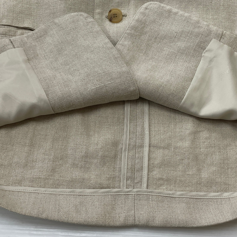 【中古品】【メンズ】 PAPAS パパス LINEN NOCOLLAR JACKET リネン ノーカラー ジャケット アウター 147-261018-sa-11-teih サイズ：S カラー：アイボリー 万代Net店