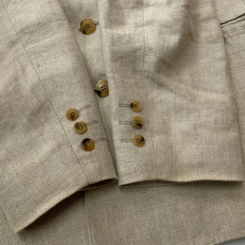 【中古品】【メンズ】 PAPAS パパス LINEN NOCOLLAR JACKET リネン ノーカラー ジャケット アウター 147-261018-sa-11-teih サイズ：S カラー：アイボリー 万代Net店