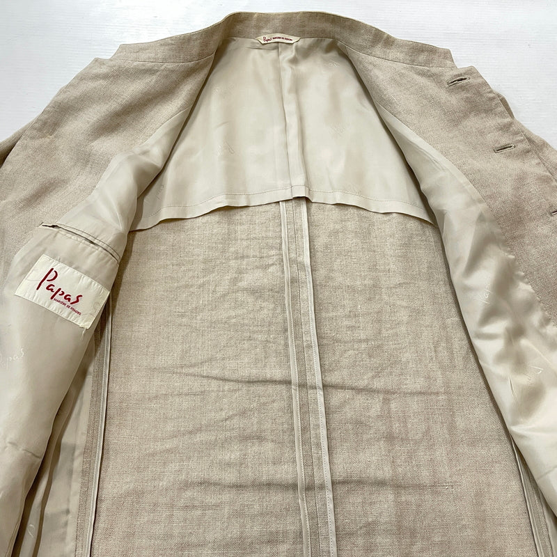 【中古品】【メンズ】 PAPAS パパス LINEN NOCOLLAR JACKET リネン ノーカラー ジャケット アウター 147-261018-sa-11-teih サイズ：S カラー：アイボリー 万代Net店