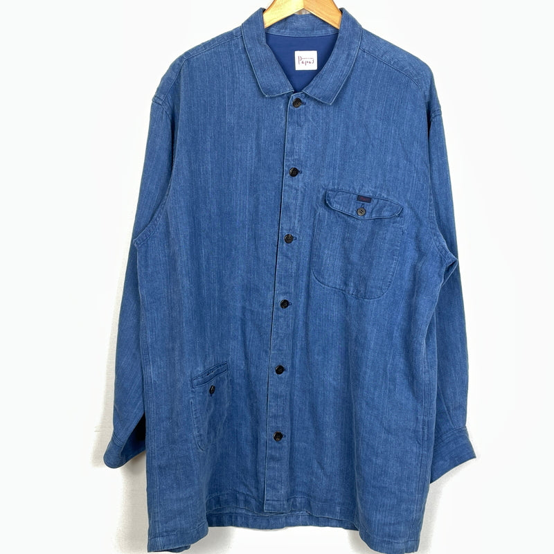 【中古品】【メンズ】 PAPAS パパス LINEN COVERALL リネン カバーオール アウター 147-261018-sa-10-teih サイズ：L カラー：ブルー 万代Net店