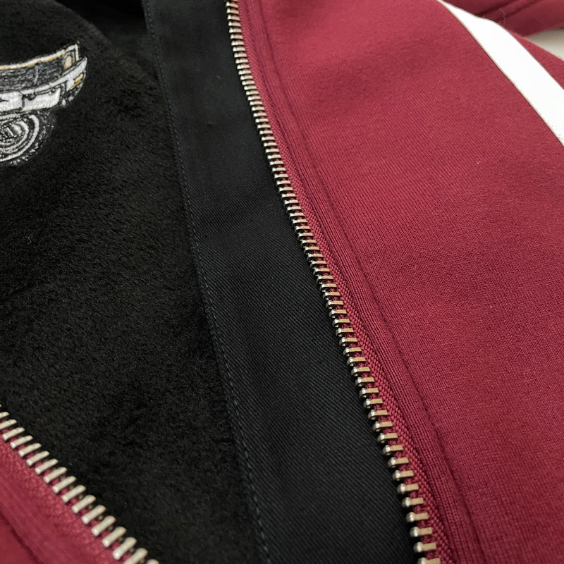 【中古品】【メンズ】 THE BRAVE MAN ザ ブレイブマン × LOONEY TUNES ルーニー テューンズ 別注コラボ WILE E. COYOTE RIDERS JACKET ワイリー コヨーテ ボンディング ライダース ジャケット アウター 145-261018-sa-06-teih サイズ：XL カラー：ワインレッド 万代Net店