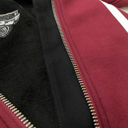 【中古品】【メンズ】 THE BRAVE MAN ザ ブレイブマン × LOONEY TUNES ルーニー テューンズ 別注コラボ WILE E. COYOTE RIDERS JACKET ワイリー コヨーテ ボンディング ライダース ジャケット アウター 145-261018-sa-06-teih サイズ：XL カラー：ワインレッド 万代Net店