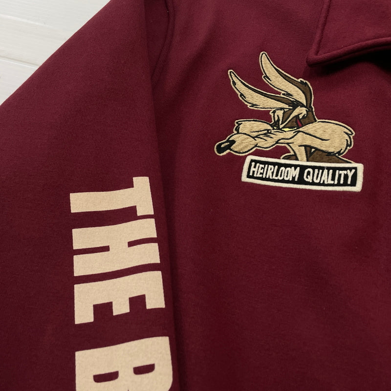 【中古品】【メンズ】 THE BRAVE MAN ザ ブレイブマン × LOONEY TUNES ルーニー テューンズ 別注コラボ WILE E. COYOTE RIDERS JACKET ワイリー コヨーテ ボンディング ライダース ジャケット アウター 145-261018-sa-06-teih サイズ：XL カラー：ワインレッド 万代Net店