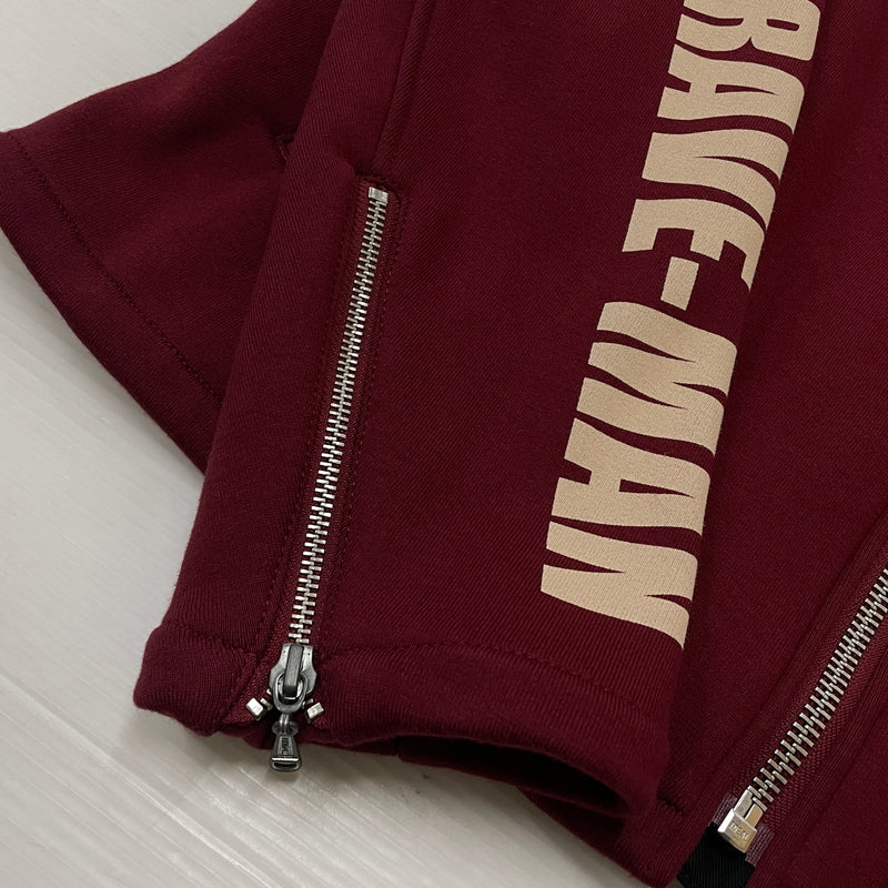【中古品】【メンズ】 THE BRAVE MAN ザ ブレイブマン × LOONEY TUNES ルーニー テューンズ 別注コラボ WILE E. COYOTE RIDERS JACKET ワイリー コヨーテ ボンディング ライダース ジャケット アウター 145-261018-sa-06-teih サイズ：XL カラー：ワインレッド 万代Net店