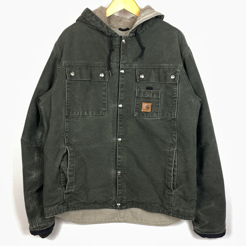 【現状渡し品】【メンズ】 CARHARTT カーハート SANDSTONE MULTI-POCKET BOA-LINED JACKET 145 J285 サンドストーン マルチポケット ボアラインド ジャケット アウター 145-261018-sa-04-teih サイズ：M カラー：グリーン系 万代Net店