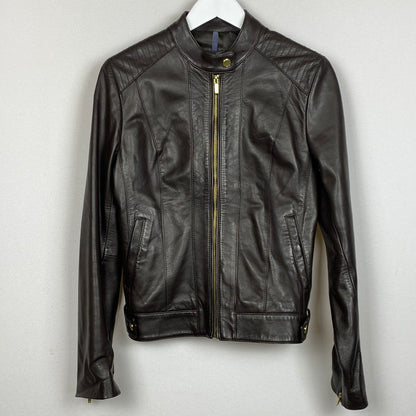 【中古品】【レディース】 COLEHAAN コールハーン RAM LEATHER RIDERSJACKET 356Z185 ラム レザー ライダースジャケット アウター 170-261019-sa-02-teih サイズ：S カラー：ブラウン 万代Net店