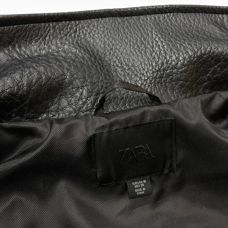 【中古品】【メンズ】 ZARA ザラ ECO LEATHER JACKET エコ レザー ジャケット アウター 147-261021-sa-03-teih サイズ：M カラー：ブラック 万代Net店