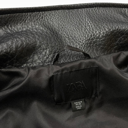 【中古品】【メンズ】 ZARA ザラ ECO LEATHER JACKET エコ レザー ジャケット アウター 147-261021-sa-03-teih サイズ：M カラー：ブラック 万代Net店