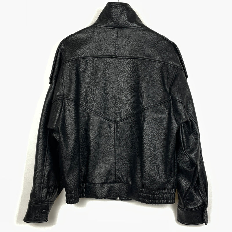 【中古品】【メンズ】 ZARA ザラ ECO LEATHER JACKET エコ レザー ジャケット アウター 147-261021-sa-03-teih サイズ：M カラー：ブラック 万代Net店