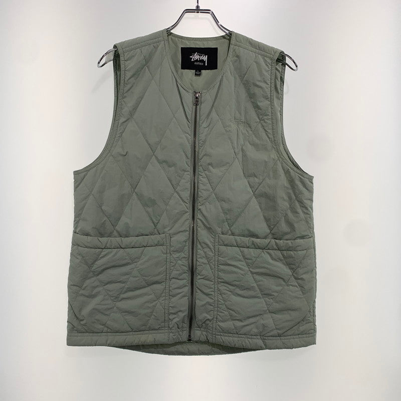 【中古品】【メンズ】 Stussy ステューシー DIAMOND QUILTED VEST ダイヤモンド キルティングベスト アウター ダウンベスト 142-261028-ss-01-teih サイズ：L カラー：ライトグリーン 万代Net店