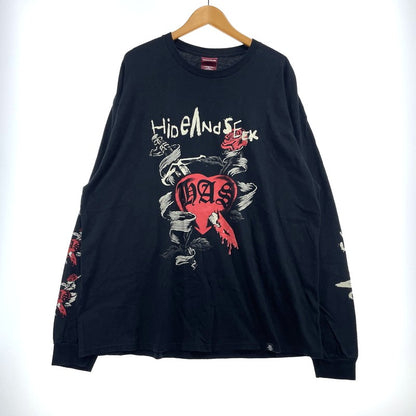 【中古品】【メンズ】 HIDE&SEEK ハイドアンドシーク LONG SLEEVE PRINT TEE ロングスリーブ プリント Tシャツ 長袖 トップス 145-261020-yo-02-teih サイズ：XXL カラー：ブラック 万代Net店