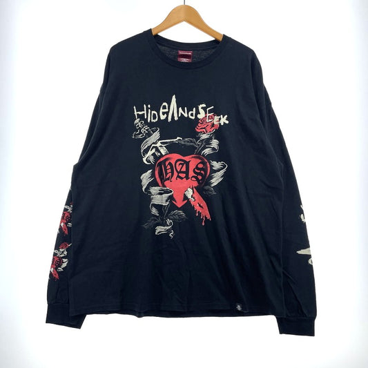 【中古品】【メンズ】 HIDE&SEEK ハイドアンドシーク LONG SLEEVE PRINT TEE ロングスリーブ プリント Tシャツ 長袖 トップス 145-261020-yo-02-teih サイズ：XXL カラー：ブラック 万代Net店