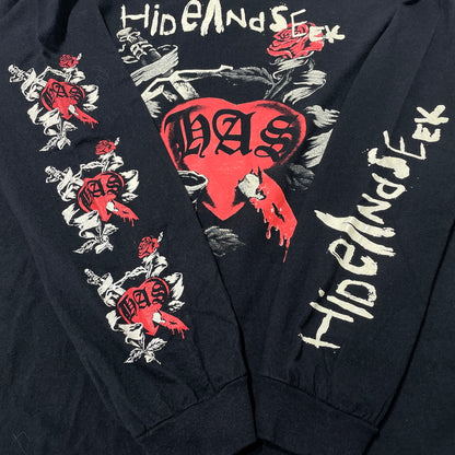 【中古品】【メンズ】 HIDE&SEEK ハイドアンドシーク LONG SLEEVE PRINT TEE ロングスリーブ プリント Tシャツ 長袖 トップス 145-261020-yo-02-teih サイズ：XXL カラー：ブラック 万代Net店