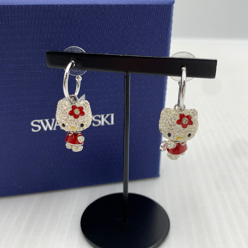 【中古品】【レディース】 SWAROVSKI スワロフスキー × HELLO KITTY ハローキティ 別注 コラボ LOLLIPOP EARRINGS ロリポップ イヤリング ピアス アクセサリー ラインストーン 192-261023-ko-09-teih カラー：ホワイト/レッド 万代Net店