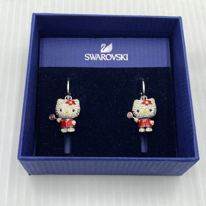 【中古品】【レディース】 SWAROVSKI スワロフスキー × HELLO KITTY ハローキティ 別注 コラボ LOLLIPOP EARRINGS ロリポップ イヤリング ピアス アクセサリー ラインストーン 192-261023-ko-09-teih カラー：ホワイト/レッド 万代Net店
