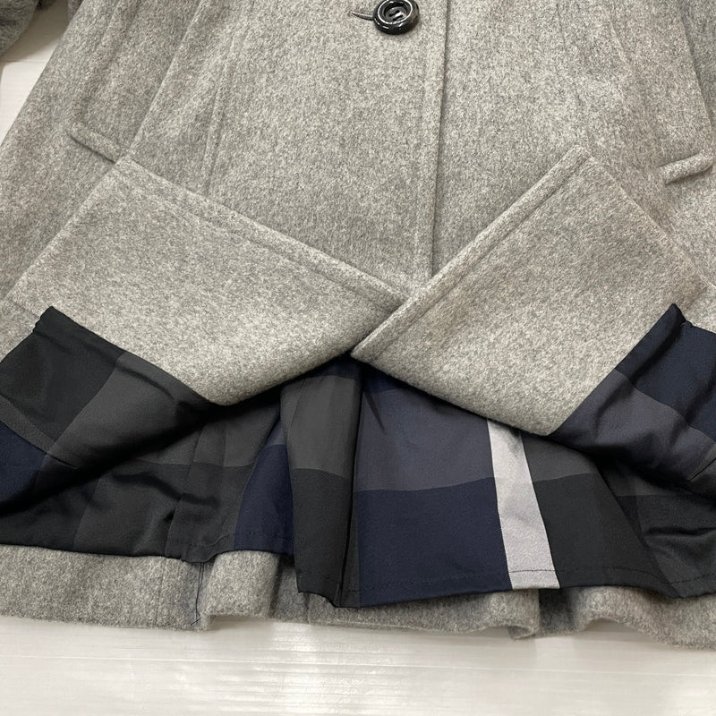 【中古品】【レディース】 BLUE LABEL CRESTBRIDGE ブルーレーベル クレストブリッジ LINING CHECK WOOL COAT 55B42-411-07 裏地 チェック柄 ウール コート アウター 168-261024-sa-09-teih サイズ：38 カラー：グレー 万代Net店