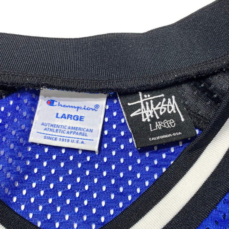 【中古品】【メンズ】 STUSSY ステューシー × CHAMPION チャンピオン 別注 コラボ HOCKEY MESH SHIRT C8-F407 ホッケー メッシュ シャツ 半袖 トップス 142-261025-ko-04-teih サイズ：L カラー：ブルー 万代Net店