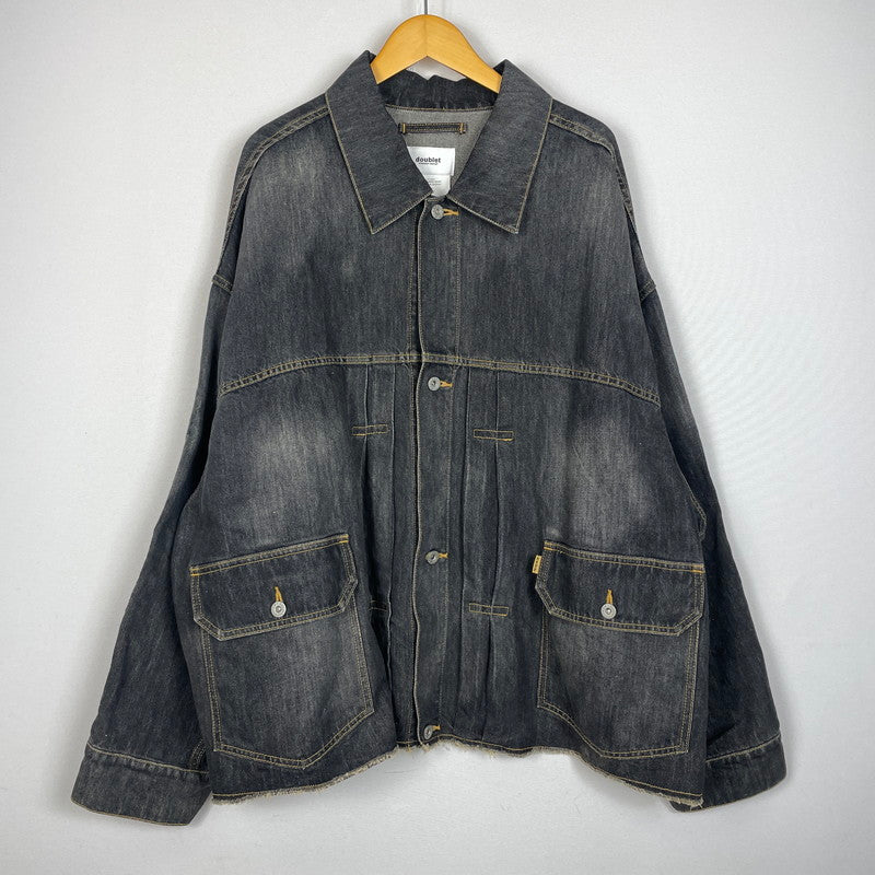 【中古品】【メンズ】 DOUBLET ダブレット CHAOS EMBROIDERY HEMP DENIM JACKET 20SS13BL100 カオス エンブロイダリー ヘンプ デニムジャケット ライトアウター 140-261027-yo-05-teih サイズ：L カラー：ブラック 万代Net店