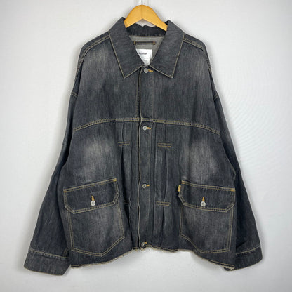 【中古品】【メンズ】 DOUBLET ダブレット CHAOS EMBROIDERY HEMP DENIM JACKET 20SS13BL100 カオス エンブロイダリー ヘンプ デニムジャケット ライトアウター 140-261027-yo-05-teih サイズ：L カラー：ブラック 万代Net店