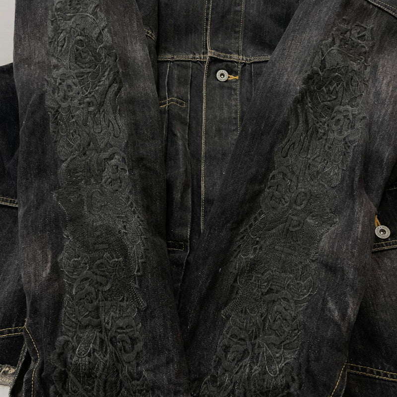 【中古品】【メンズ】 DOUBLET ダブレット CHAOS EMBROIDERY HEMP DENIM JACKET 20SS13BL100 カオス エンブロイダリー ヘンプ デニムジャケット ライトアウター 140-261027-yo-05-teih サイズ：L カラー：ブラック 万代Net店