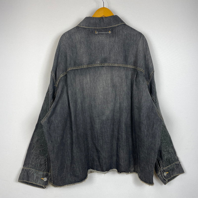【中古品】【メンズ】 DOUBLET ダブレット CHAOS EMBROIDERY HEMP DENIM JACKET 20SS13BL100 カオス エンブロイダリー ヘンプ デニムジャケット ライトアウター 140-261027-yo-05-teih サイズ：L カラー：ブラック 万代Net店