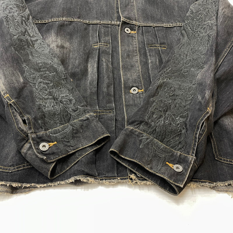 【中古品】【メンズ】 DOUBLET ダブレット CHAOS EMBROIDERY HEMP DENIM JACKET 20SS13BL100 カオス エンブロイダリー ヘンプ デニムジャケット ライトアウター 140-261027-yo-05-teih サイズ：L カラー：ブラック 万代Net店
