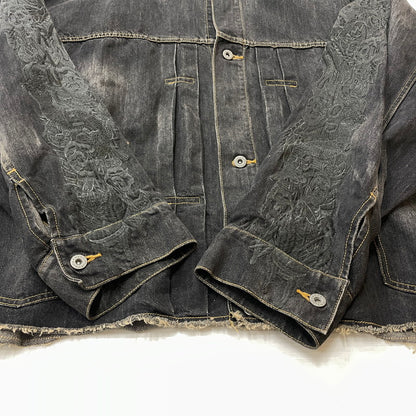 【中古品】【メンズ】 DOUBLET ダブレット CHAOS EMBROIDERY HEMP DENIM JACKET 20SS13BL100 カオス エンブロイダリー ヘンプ デニムジャケット ライトアウター 140-261027-yo-05-teih サイズ：L カラー：ブラック 万代Net店