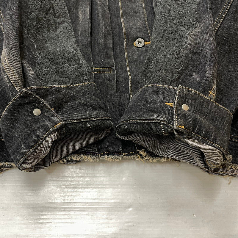 【中古品】【メンズ】 DOUBLET ダブレット CHAOS EMBROIDERY HEMP DENIM JACKET 20SS13BL100 カオス エンブロイダリー ヘンプ デニムジャケット ライトアウター 140-261027-yo-05-teih サイズ：L カラー：ブラック 万代Net店
