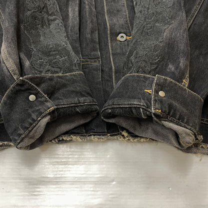 【中古品】【メンズ】 DOUBLET ダブレット CHAOS EMBROIDERY HEMP DENIM JACKET 20SS13BL100 カオス エンブロイダリー ヘンプ デニムジャケット ライトアウター 140-261027-yo-05-teih サイズ：L カラー：ブラック 万代Net店