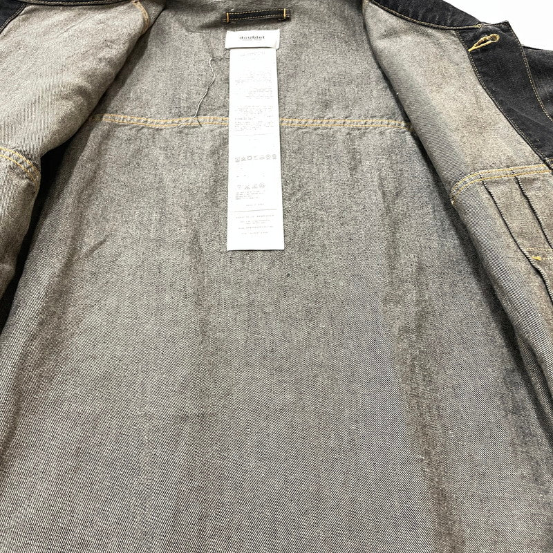 【中古品】【メンズ】 DOUBLET ダブレット CHAOS EMBROIDERY HEMP DENIM JACKET 20SS13BL100 カオス エンブロイダリー ヘンプ デニムジャケット ライトアウター 140-261027-yo-05-teih サイズ：L カラー：ブラック 万代Net店