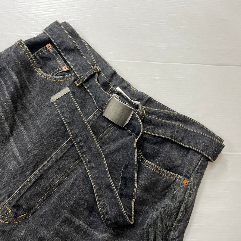 【中古品】【メンズ】 DOUBLET ダブレット CHAOS EMBROIDERY HEMP DENIM PANTS 20SS13PT121 カオス エンブロイダリー ヘンプ デニムパンツ ボトムス 151-261027-yo-14-teih サイズ：M カラー：ブラック 万代Net店