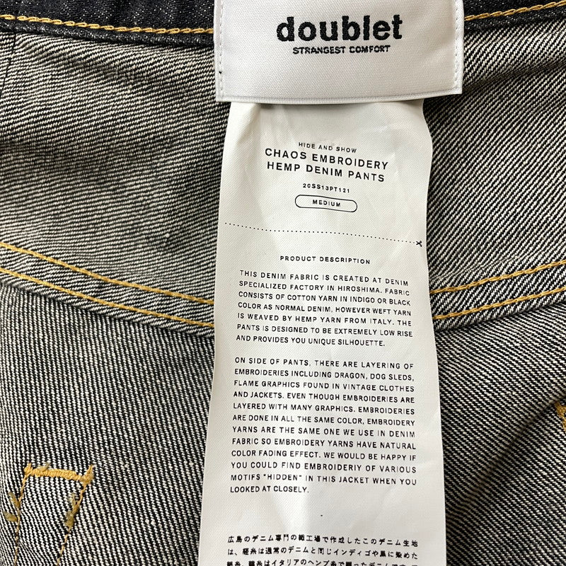 【中古品】【メンズ】 DOUBLET ダブレット CHAOS EMBROIDERY HEMP DENIM PANTS 20SS13PT121 カオス エンブロイダリー ヘンプ デニムパンツ ボトムス 151-261027-yo-14-teih サイズ：M カラー：ブラック 万代Net店