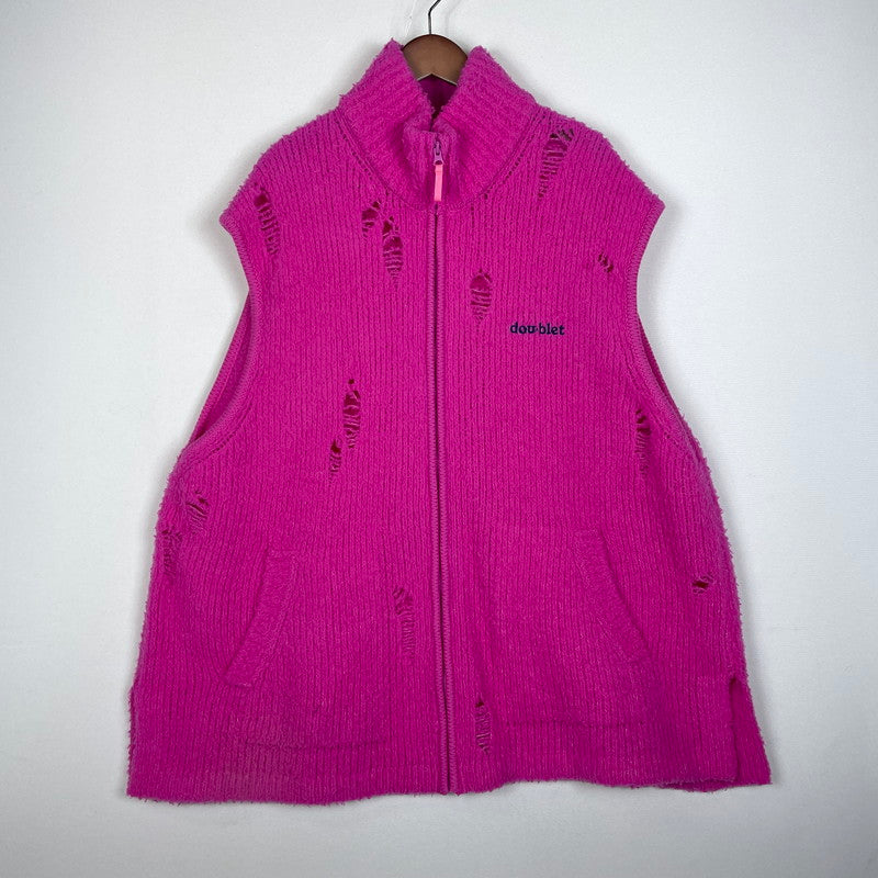 【中古品】【メンズ】 DOUBLET ダブレット 23AW FLEECE KNIT VEST 23AW55KN135 フリース ニットベスト ライトアウター 140-261027-yo-01-teih サイズ：S カラー：ネオンピンク 万代Net店