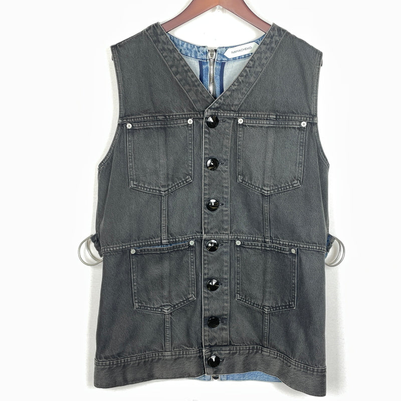 【中古品】【メンズ】 NAMACHEKO ナマチェコ 21AW BIKER DENIM VEST BLACK 2021年秋冬 バイカー デニム ベスト ブラック トップス 141-261027-sa-12-teih サイズ：L カラー：ブラック 万代Net店