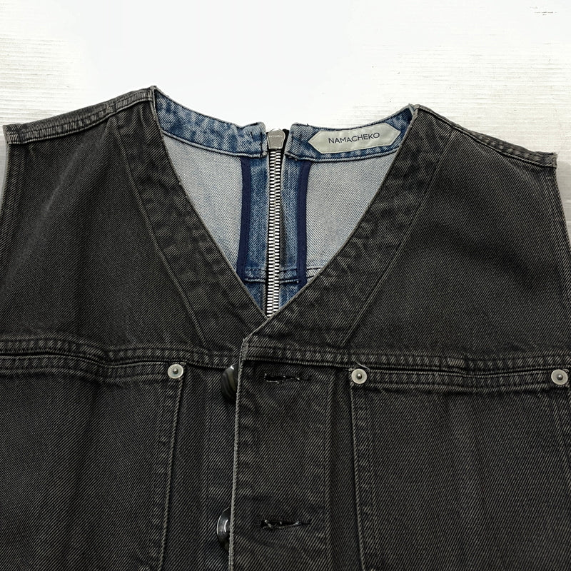 【中古品】【メンズ】 NAMACHEKO ナマチェコ 21AW BIKER DENIM VEST BLACK 2021年秋冬 バイカー デニム ベスト ブラック トップス 141-261027-sa-12-teih サイズ：L カラー：ブラック 万代Net店