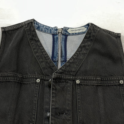 【中古品】【メンズ】 NAMACHEKO ナマチェコ 21AW BIKER DENIM VEST BLACK 2021年秋冬 バイカー デニム ベスト ブラック トップス 141-261027-sa-12-teih サイズ：L カラー：ブラック 万代Net店